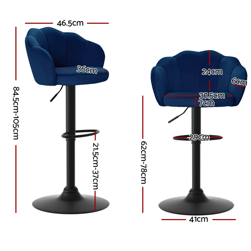 Nessah Bar Stools Pair Gas Lift Velvet Blue