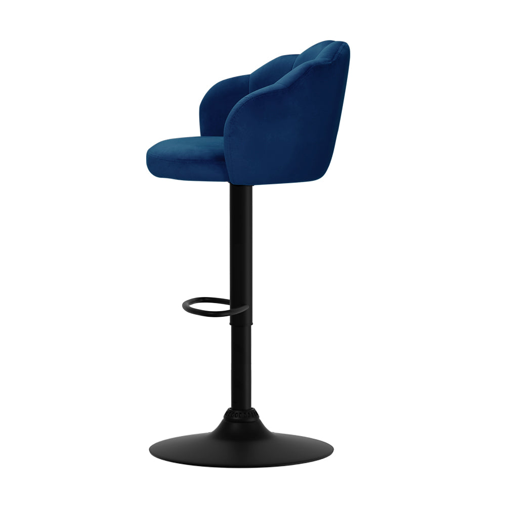 Nessah Bar Stools Pair Gas Lift Velvet Blue