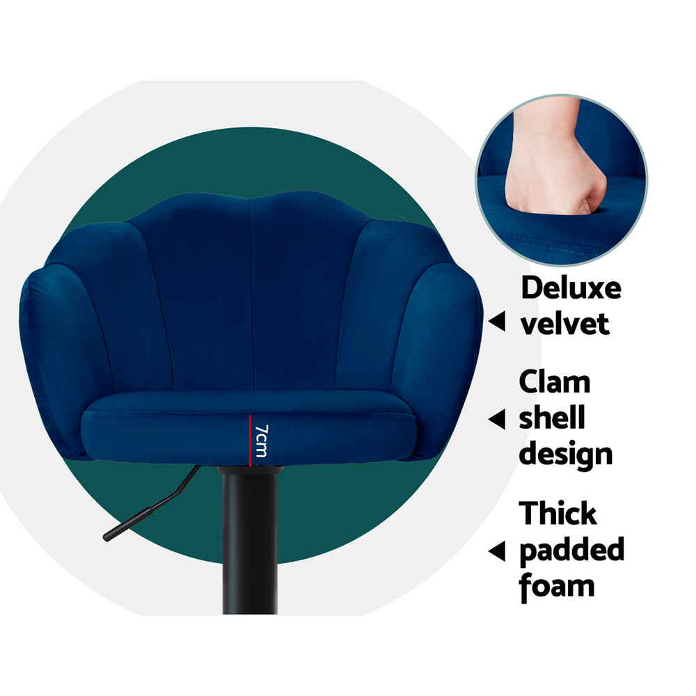 Nessah Bar Stools Pair Gas Lift Velvet Blue