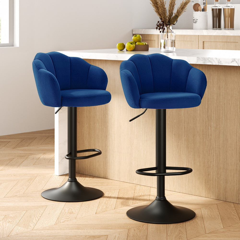 Nessah Bar Stools Pair Gas Lift Velvet Blue