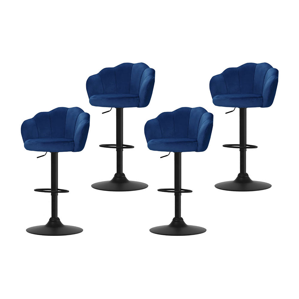 Nessah 4x Bar Stools Velvet Gas Lift Blue