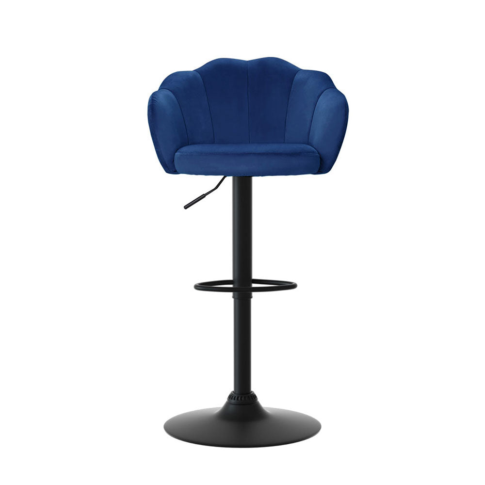 Nessah 4x Bar Stools Velvet Gas Lift Blue