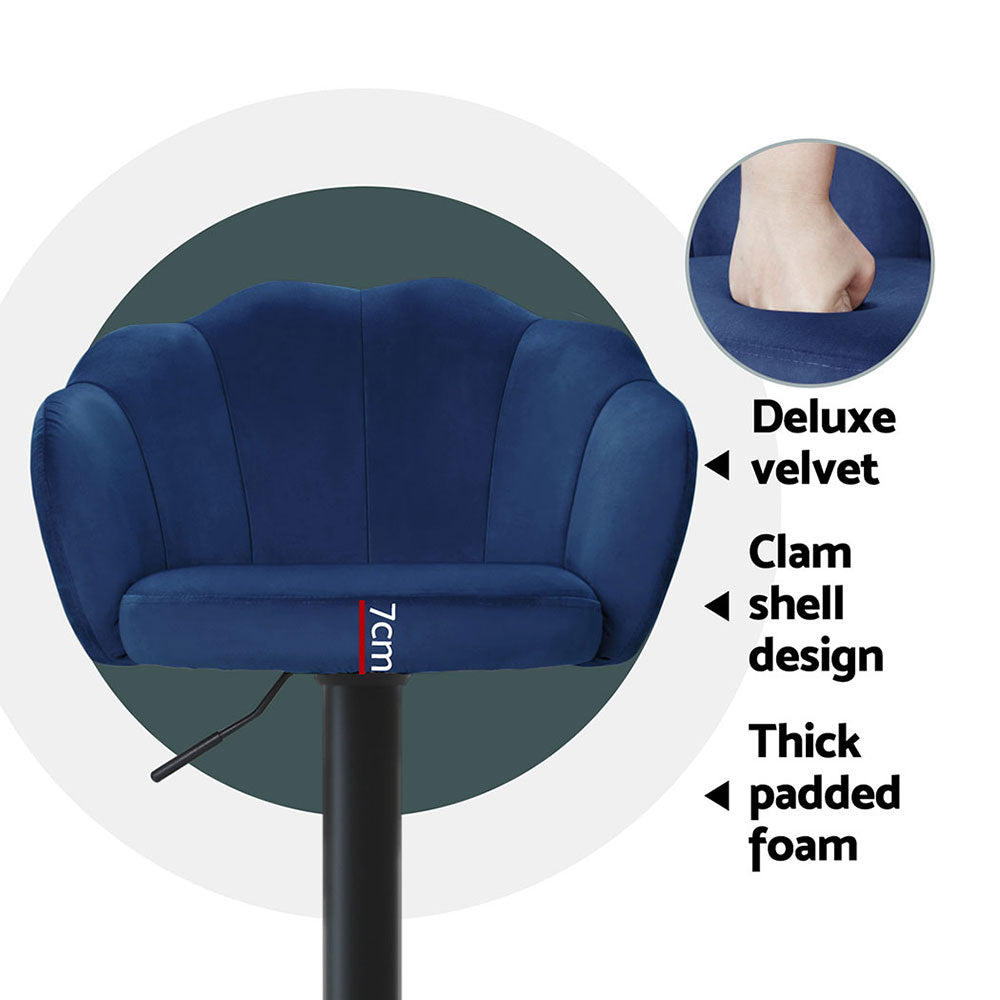 Nessah 4x Bar Stools Velvet Gas Lift Blue