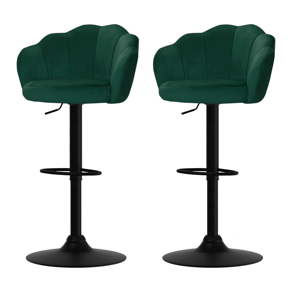 Nessah Bar Stools Pair Gas Lift Velvet Green