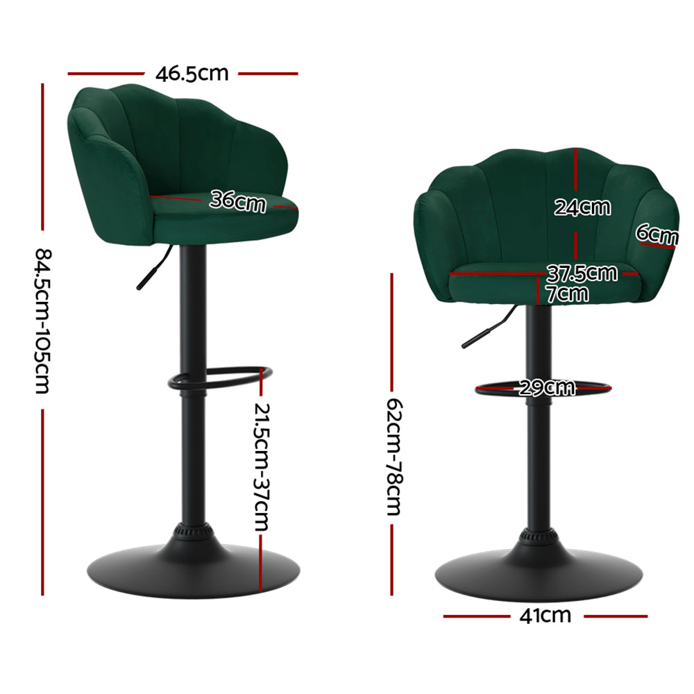 Nessah Bar Stools Pair Gas Lift Velvet Green