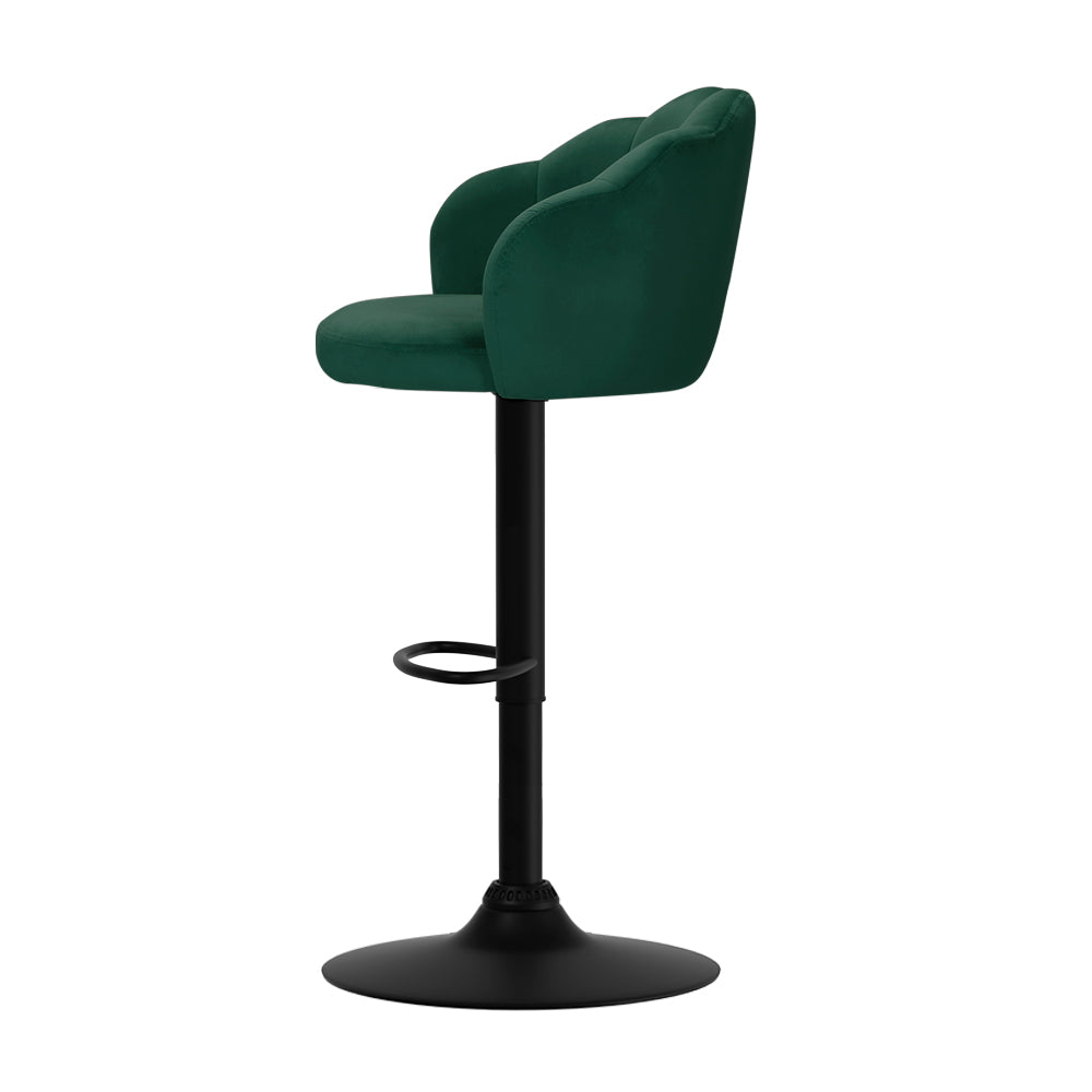 Nessah Bar Stools Pair Gas Lift Velvet Green