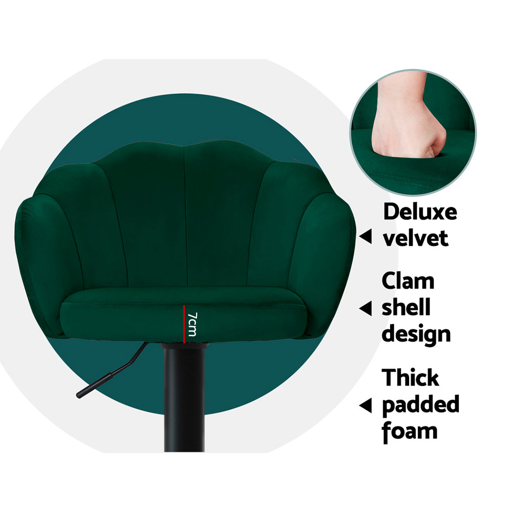 Nessah Bar Stools Pair Gas Lift Velvet Green
