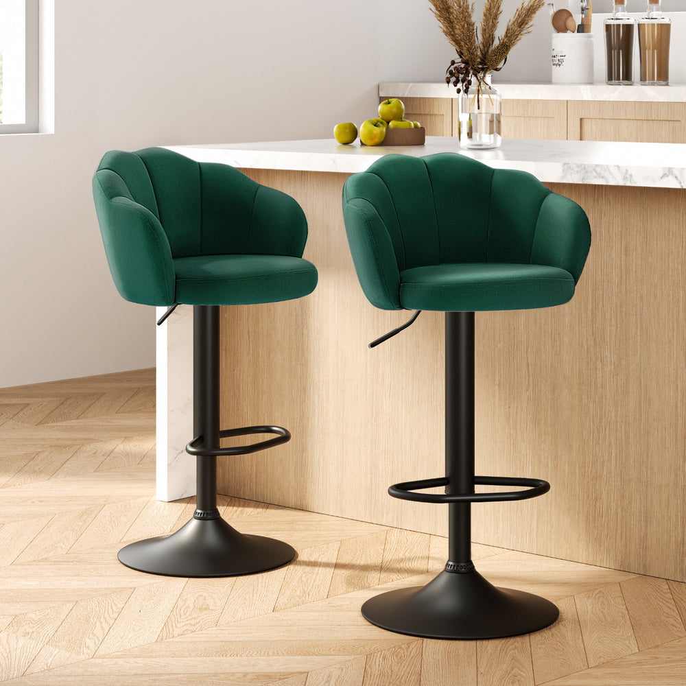 Nessah Bar Stools Pair Gas Lift Velvet Green
