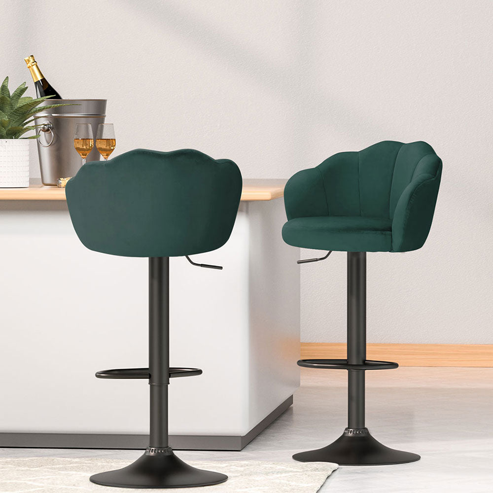 Nessah Bar Stools Set of 4 Gas Lift Velvet Green