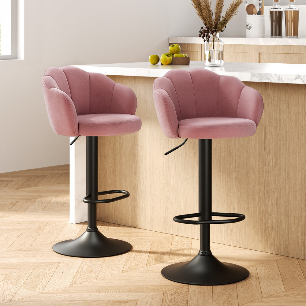 Nessah Bar Stools Pair Gas Lift Velvet Pink
