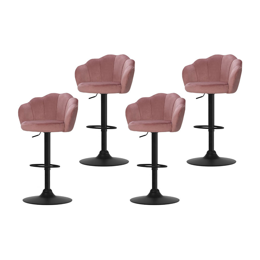 Nessah 4x Velvet Bar Stools Gas Lift Pink