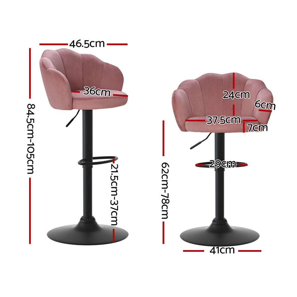 Nessah 4x Velvet Bar Stools Gas Lift Pink