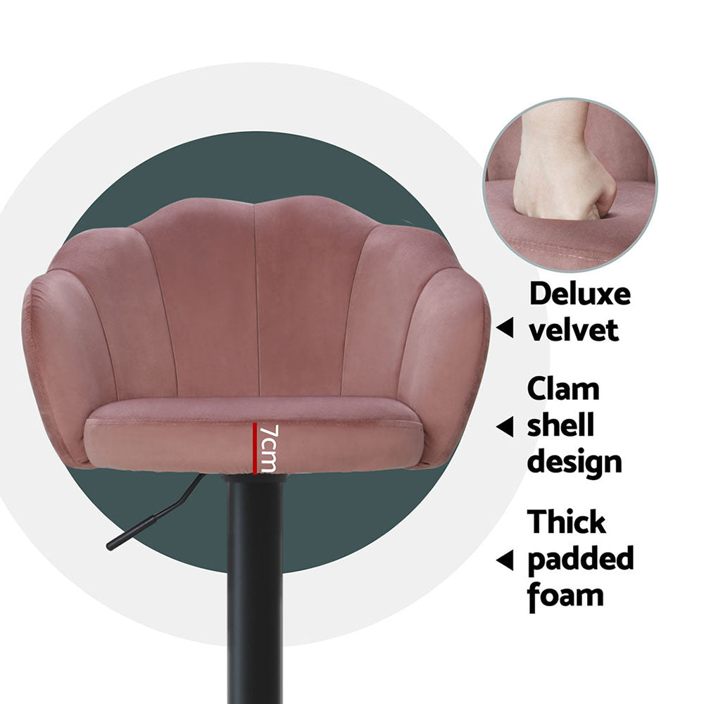 Nessah 4x Velvet Bar Stools Gas Lift Pink