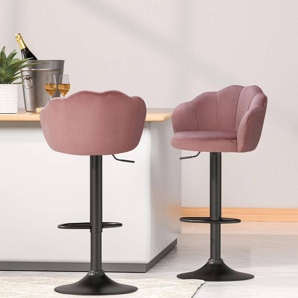 Nessah Gas Lift Bar Stools Set of 4 Velvet Pink