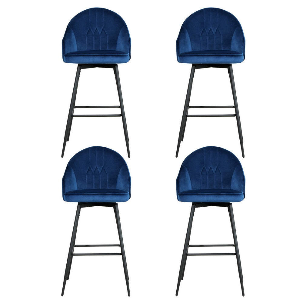 Mesial 4x Velvet Swivel Bar Stools Blue Metal Legs