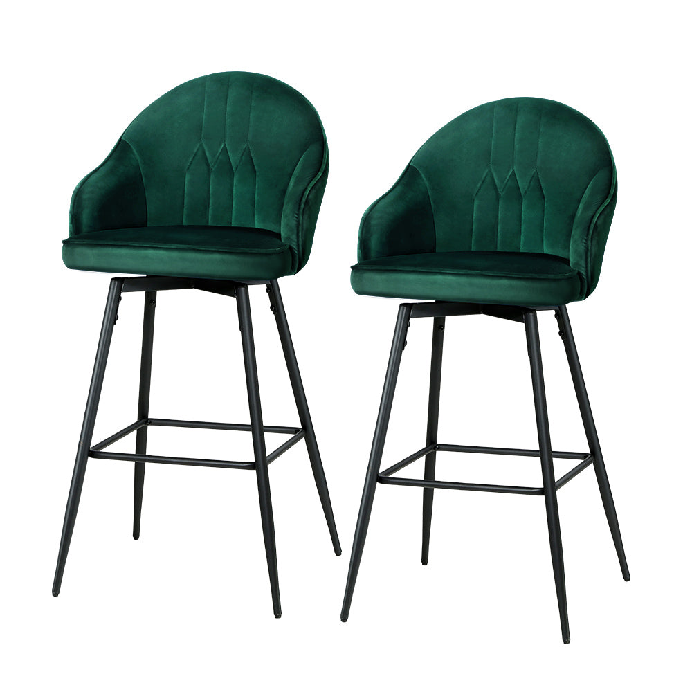 Mesial Bar Stools Velvet Swivel Green 2-Pack