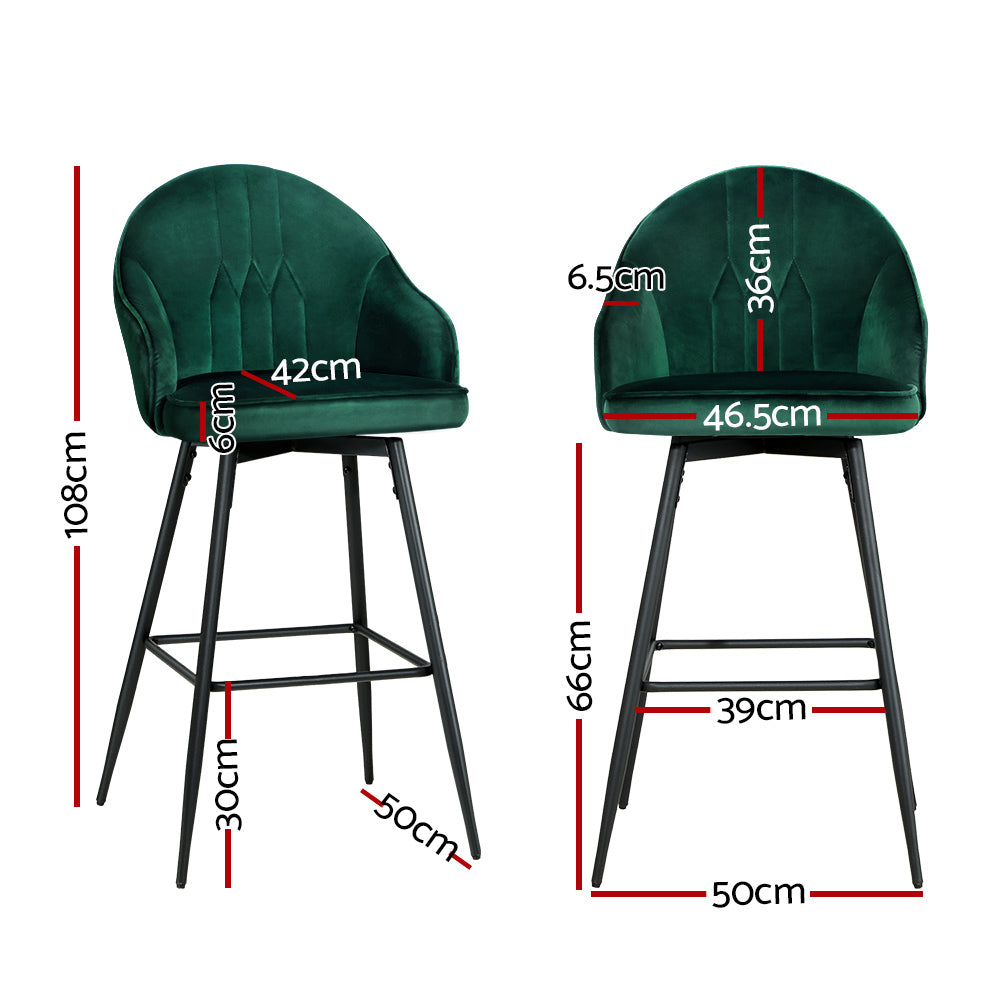 Mesial Bar Stools Velvet Swivel Green 2-Pack