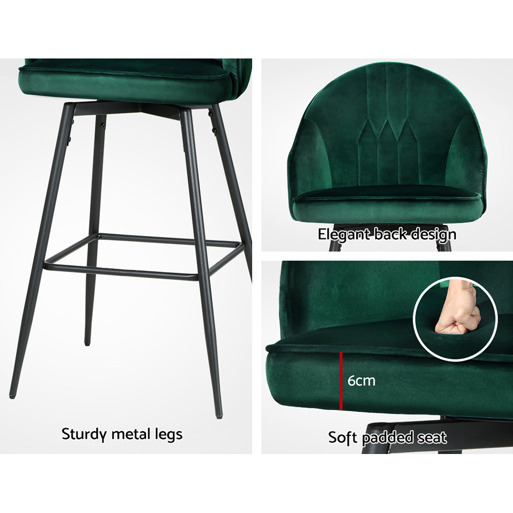 Mesial Bar Stools Velvet Swivel Green 2-Pack