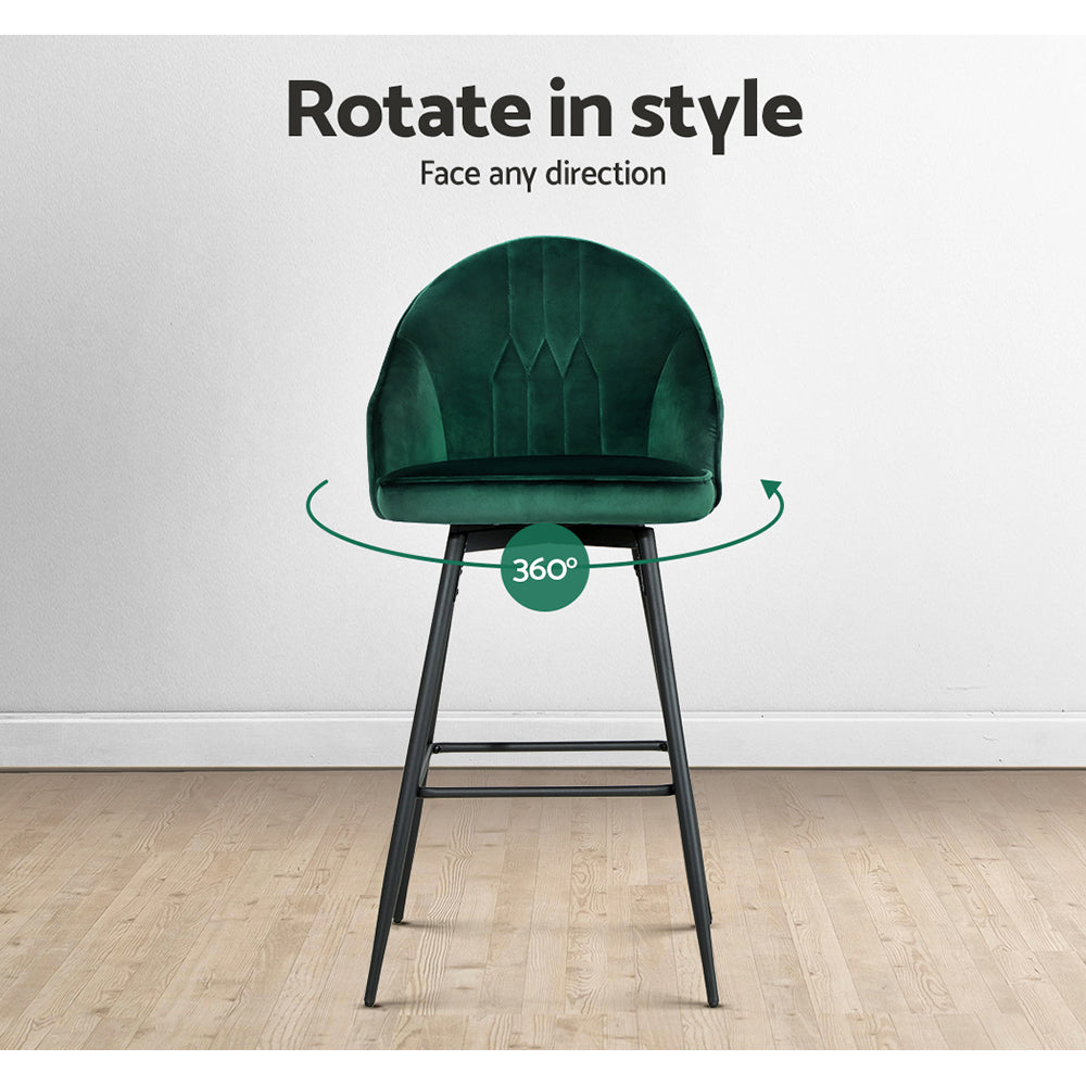 Mesial Bar Stools Velvet Swivel Green 2-Pack