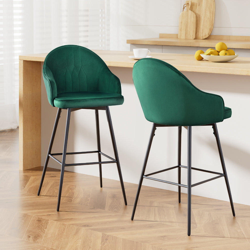 Mesial Bar Stools Velvet Swivel Green 2-Pack