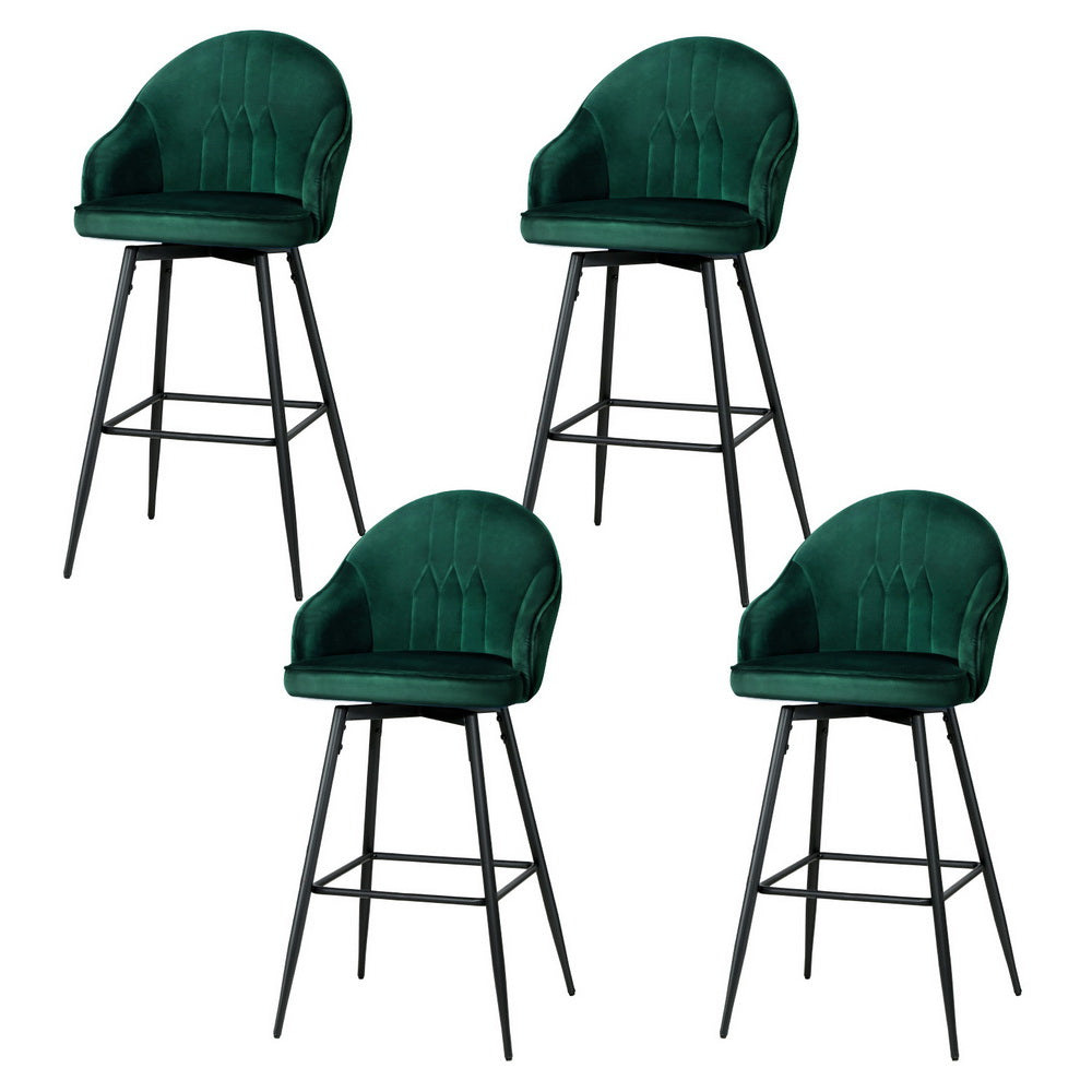 Mesial 4x Velvet Swivel Bar Stools Green