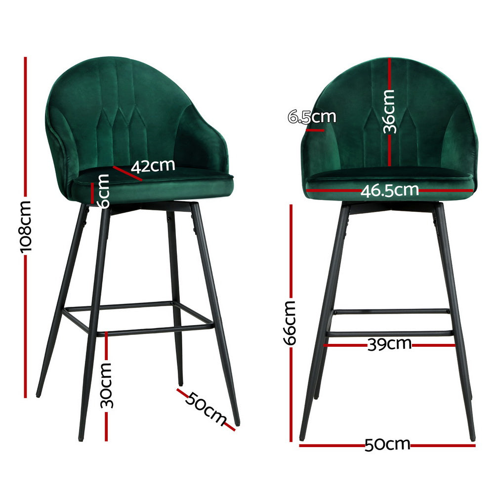 Mesial 4x Velvet Swivel Bar Stools Green
