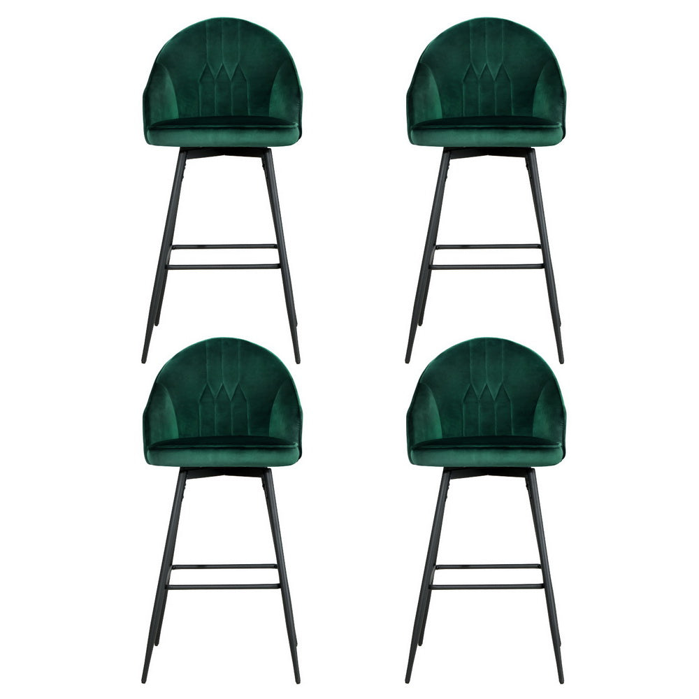 Mesial 4x Velvet Swivel Bar Stools Green