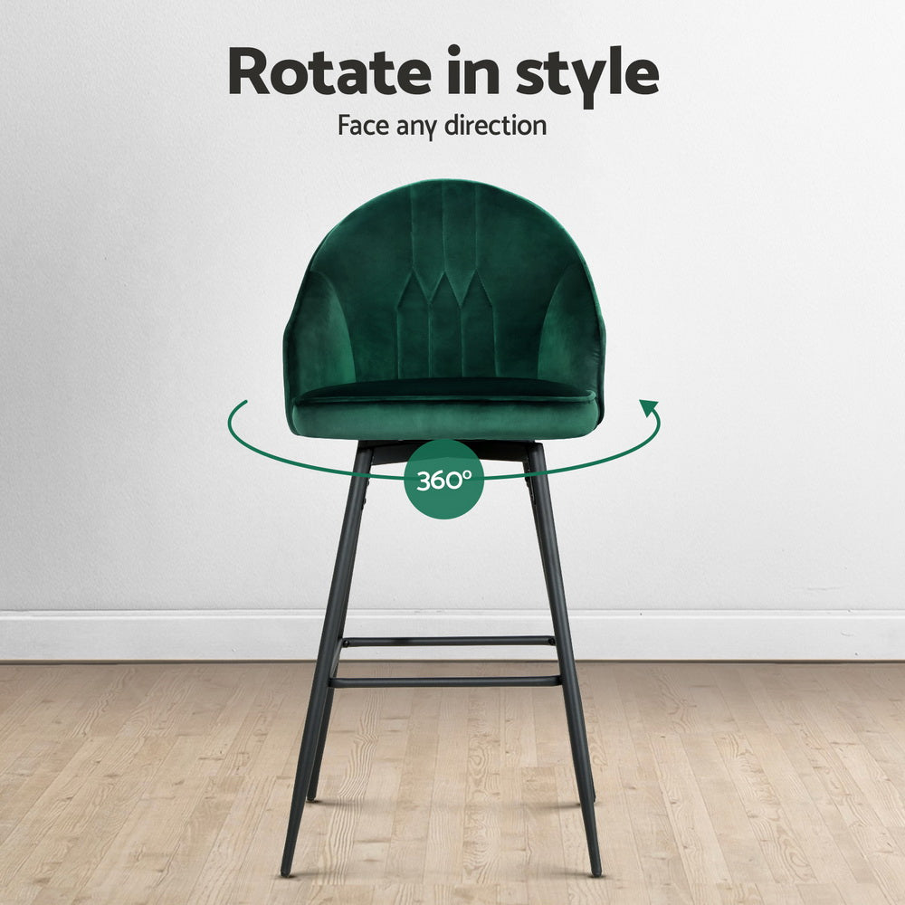 Mesial 4x Velvet Swivel Bar Stools Green