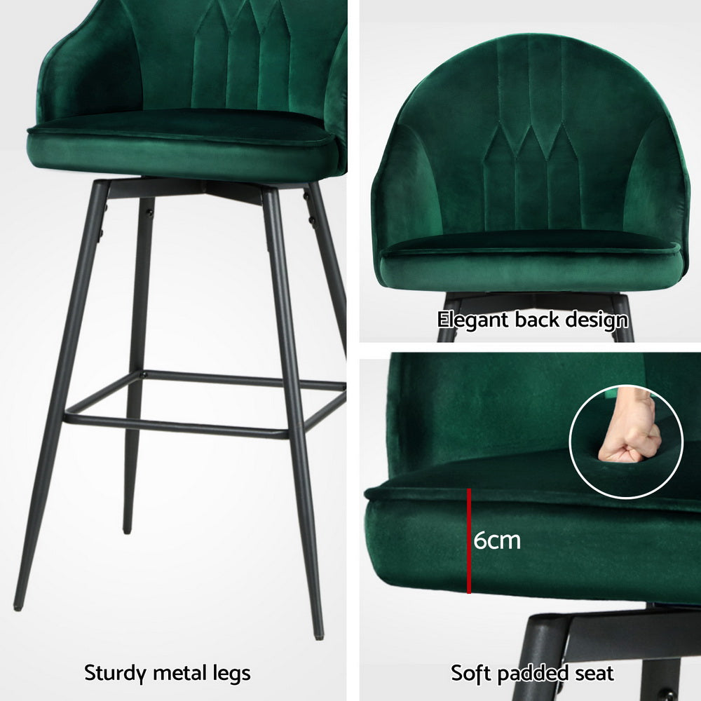 Mesial 4x Velvet Swivel Bar Stools Green