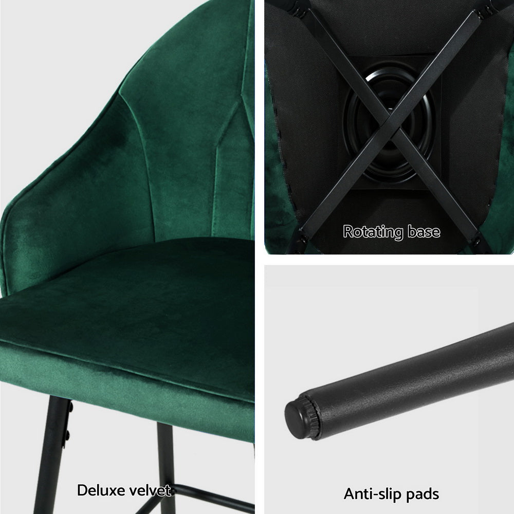 Mesial 4x Velvet Swivel Bar Stools Green