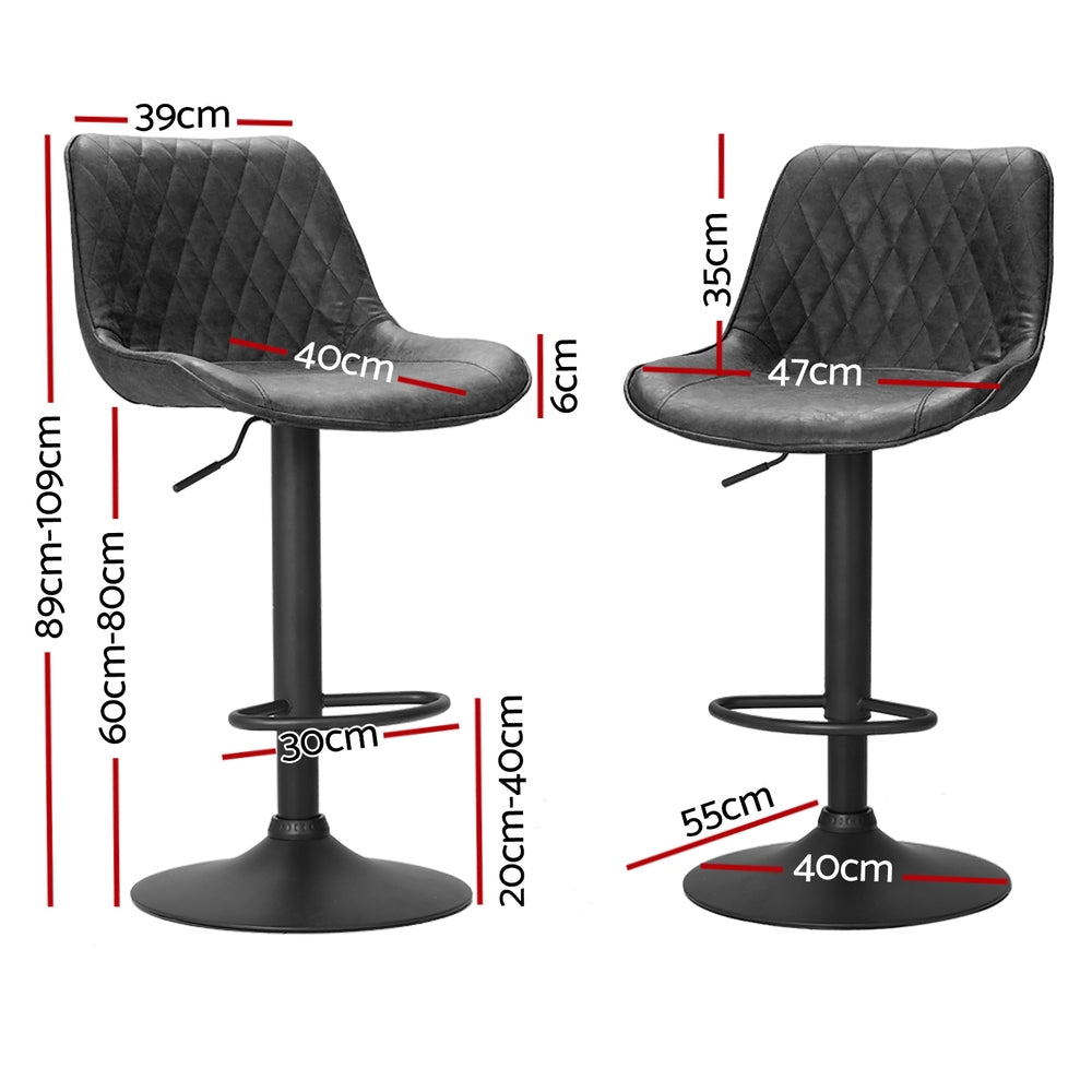 Rushal 4x Bar Stools Gas Lift Vintage Leather Black