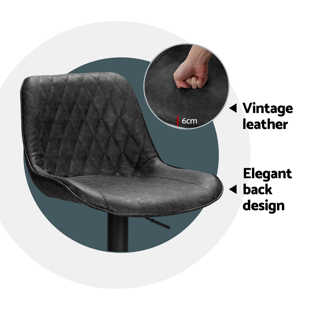 Rushal 4x Bar Stools Gas Lift Vintage Leather Black