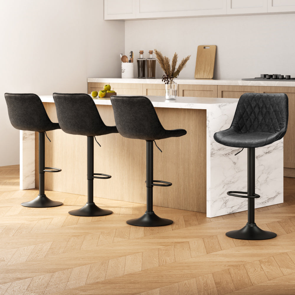 Rushal 4x Bar Stools Gas Lift Vintage Leather Black