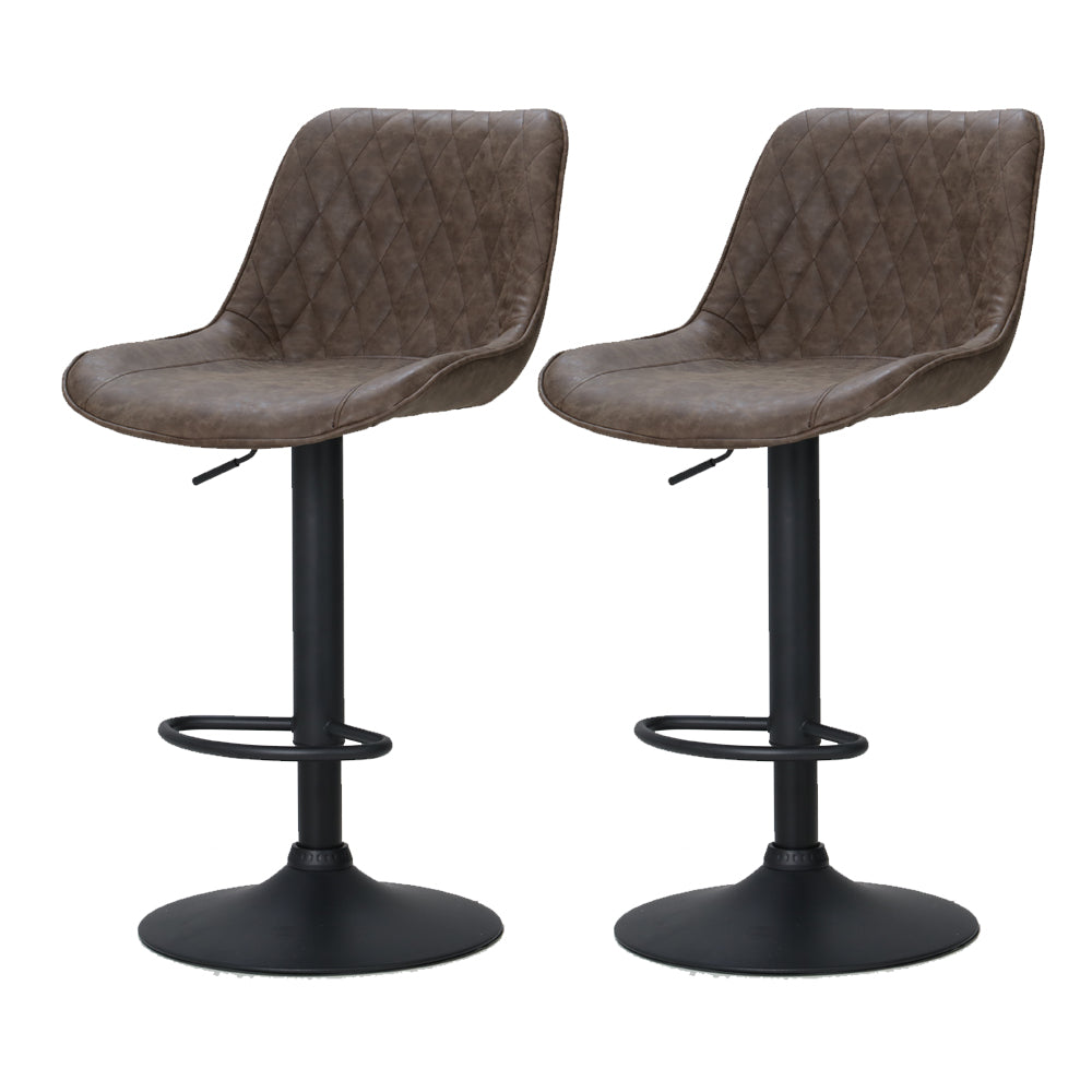 Rushal Bar Stools Pair Gas Lift Vintage Leather Brown