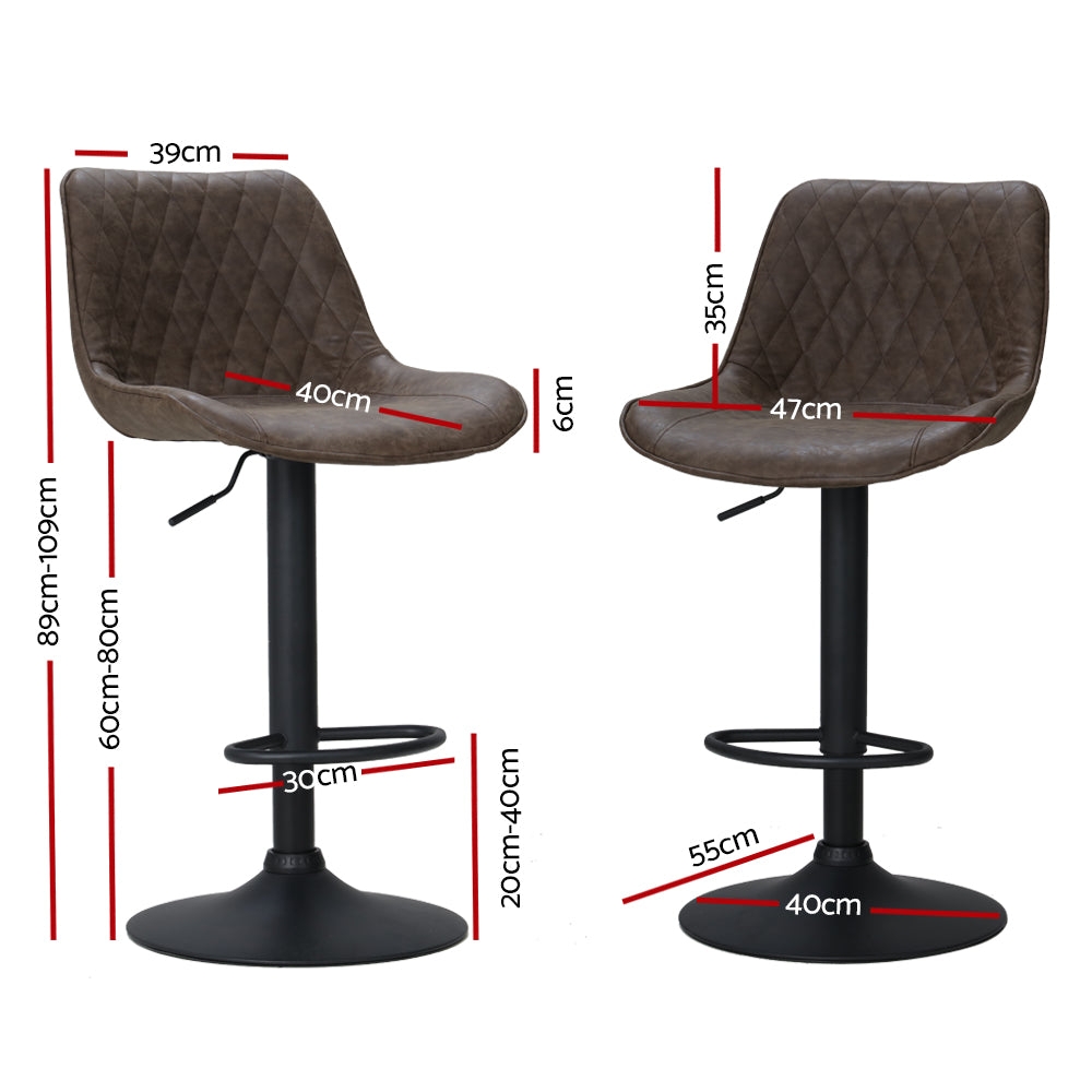 Rushal Bar Stools Pair Gas Lift Vintage Leather Brown
