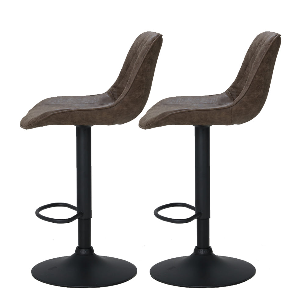 Rushal Bar Stools Pair Gas Lift Vintage Leather Brown