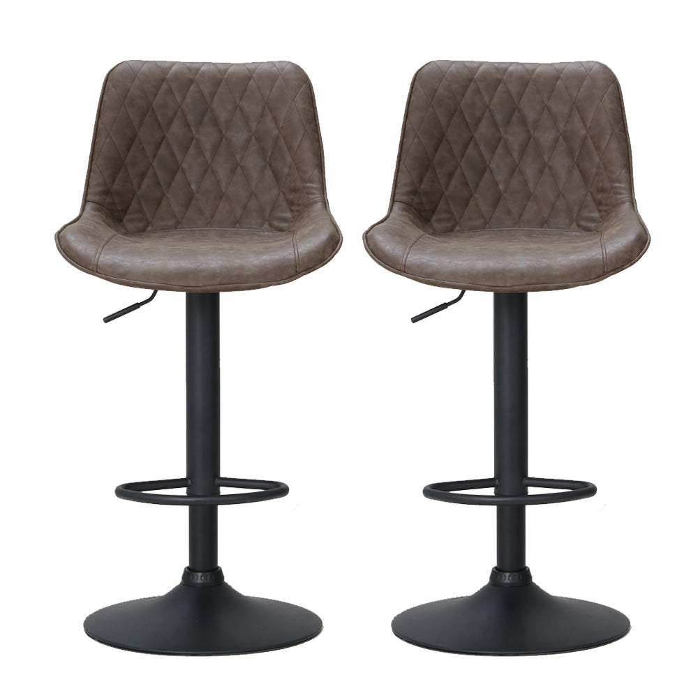 Rushal Bar Stools Pair Gas Lift Vintage Leather Brown