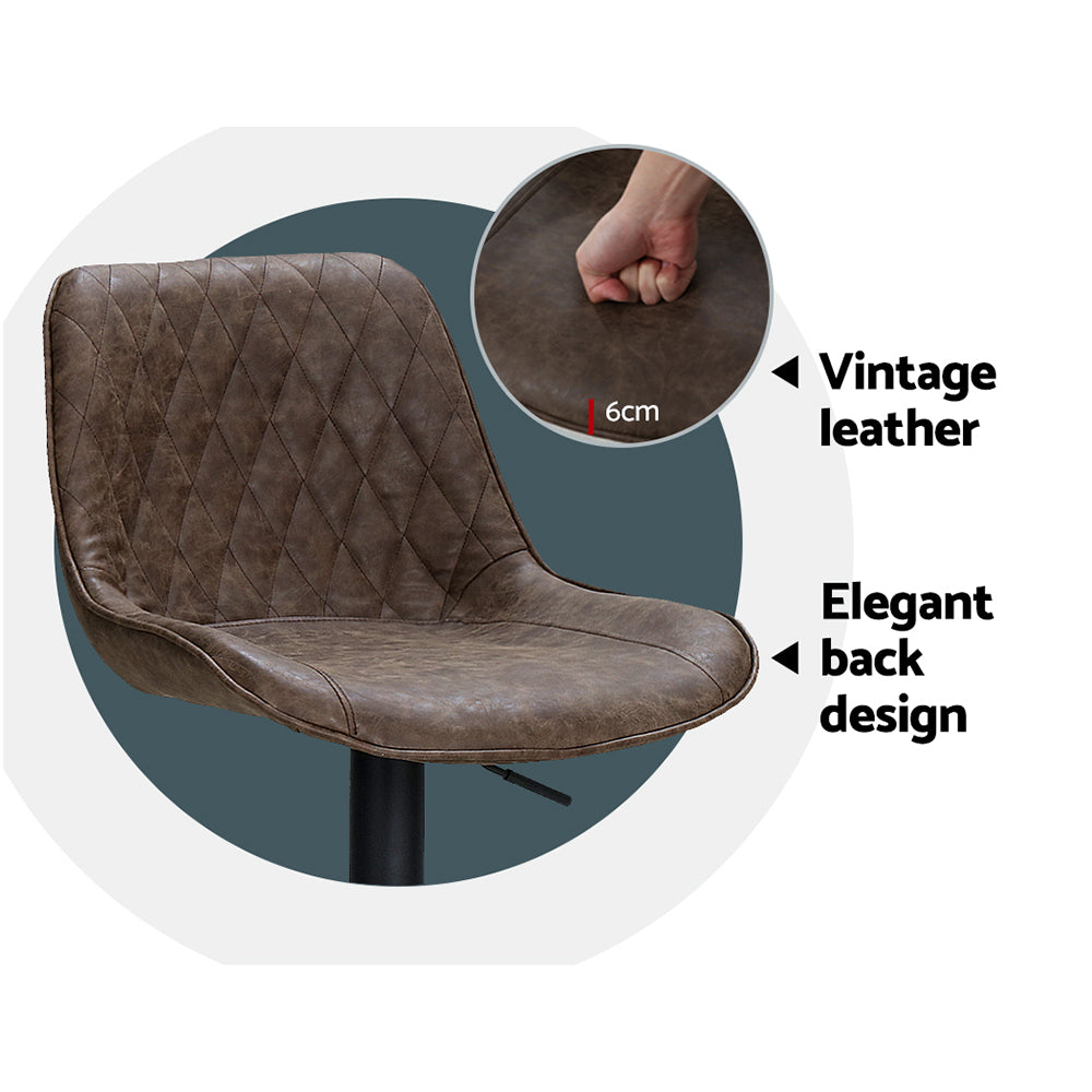 Rushal Bar Stools Pair Gas Lift Vintage Leather Brown