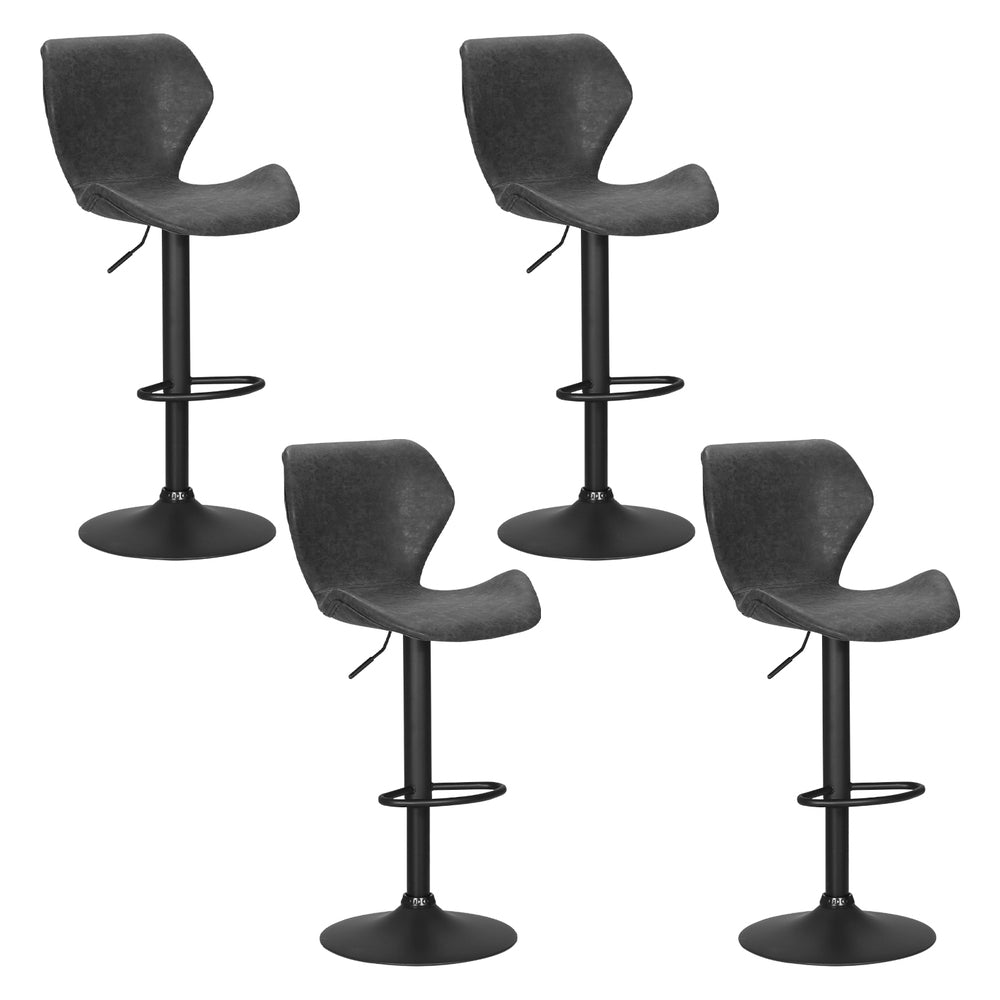 Frawley Bar Stools Vintage Leather Gas Lift Black Set of 4