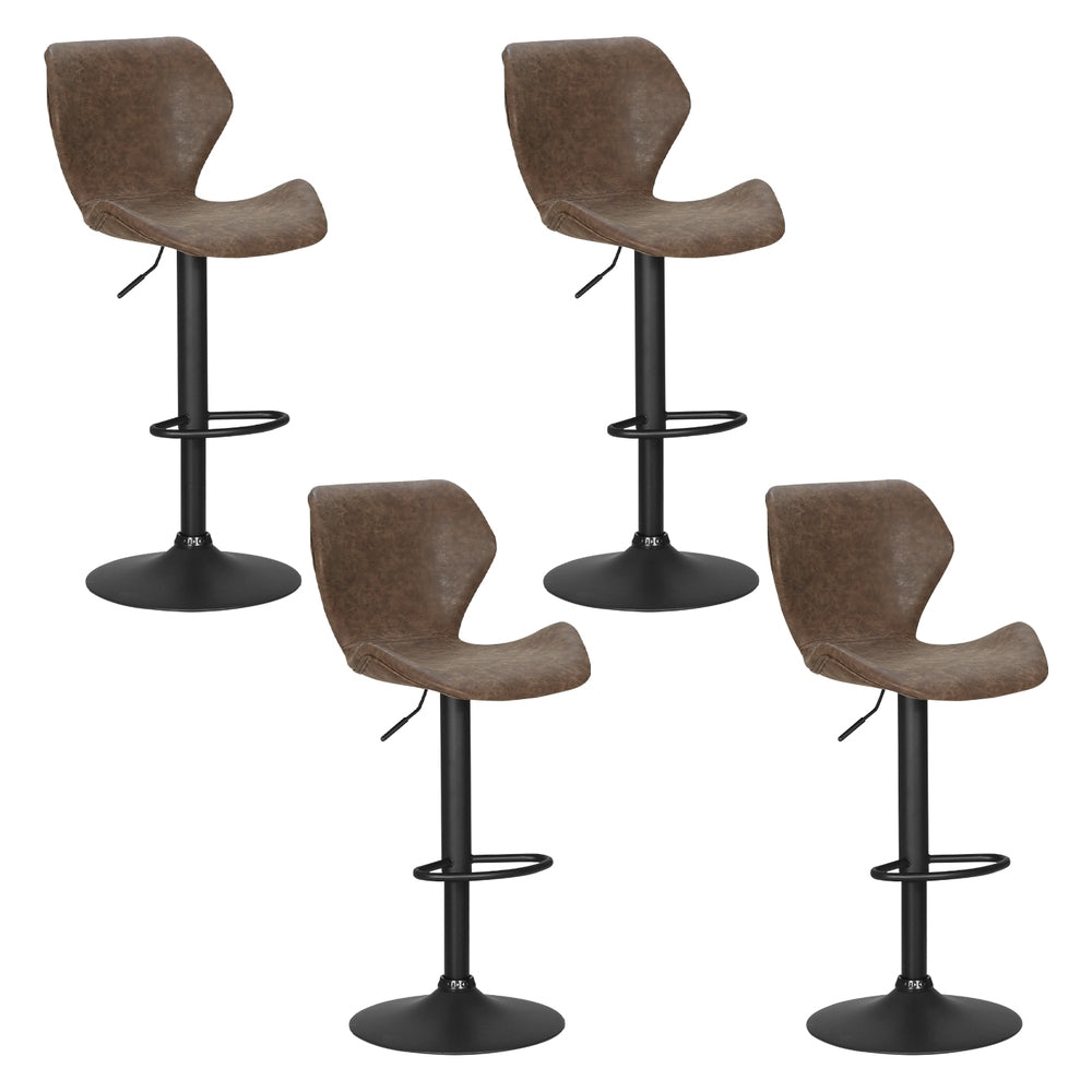 Frawley Vintage Leather Gas Lift Bar Stools Set of 4 Brown