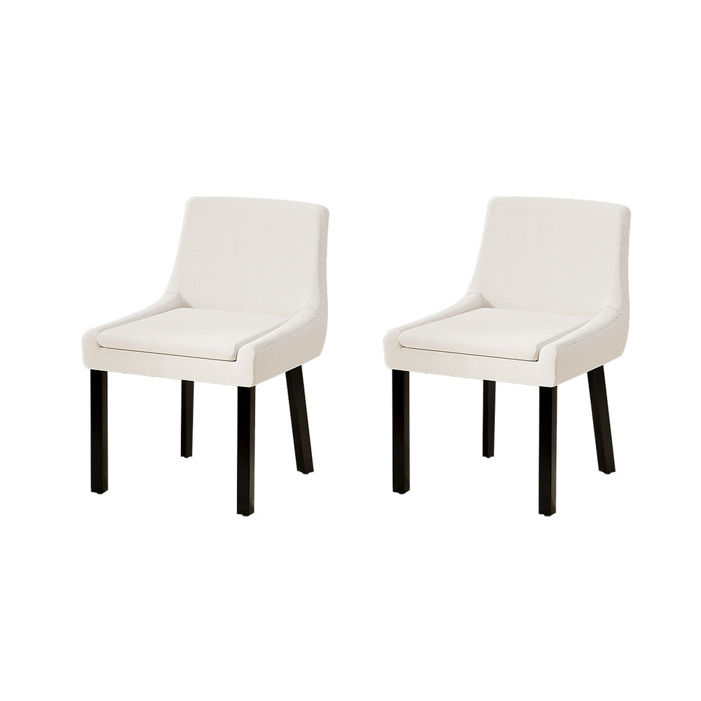 Tina Dining Chair Set of 2 Corduroy Wooden Beige
