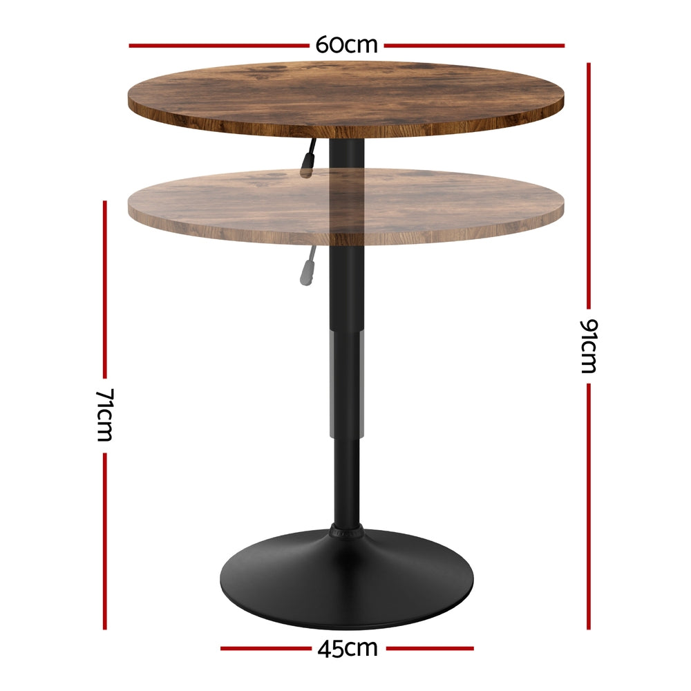 Artiss 60cm Round Bar Table Adjustable Swivel Rustic Brown Black