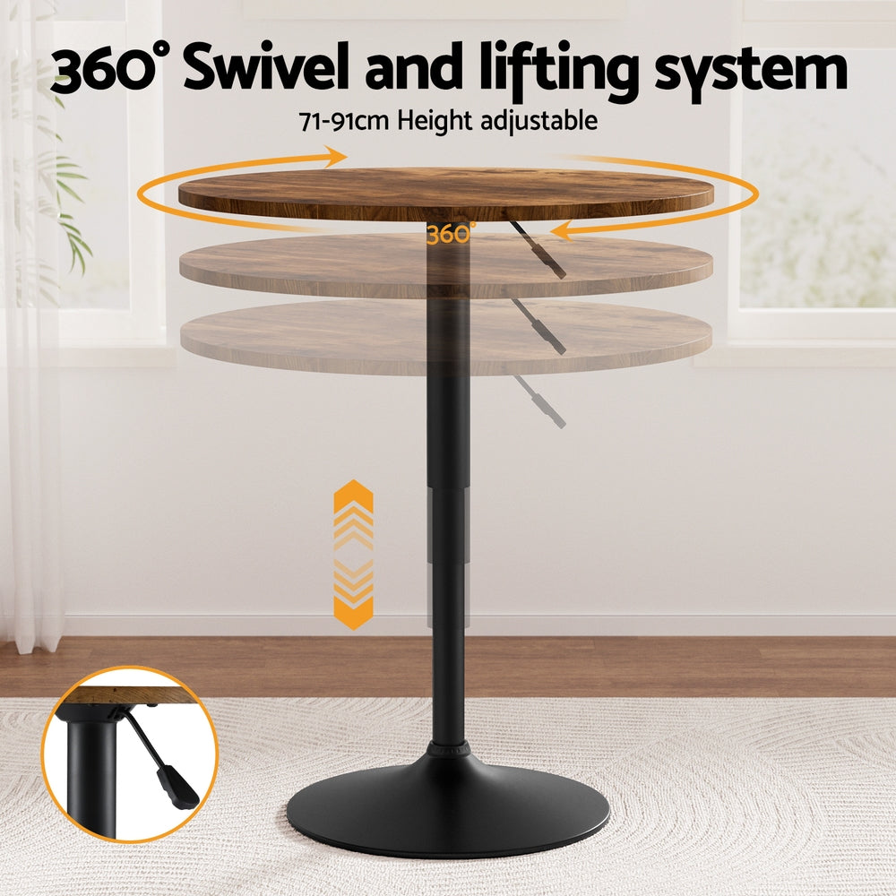 Artiss 60cm Round Bar Table Adjustable Swivel Rustic Brown Black