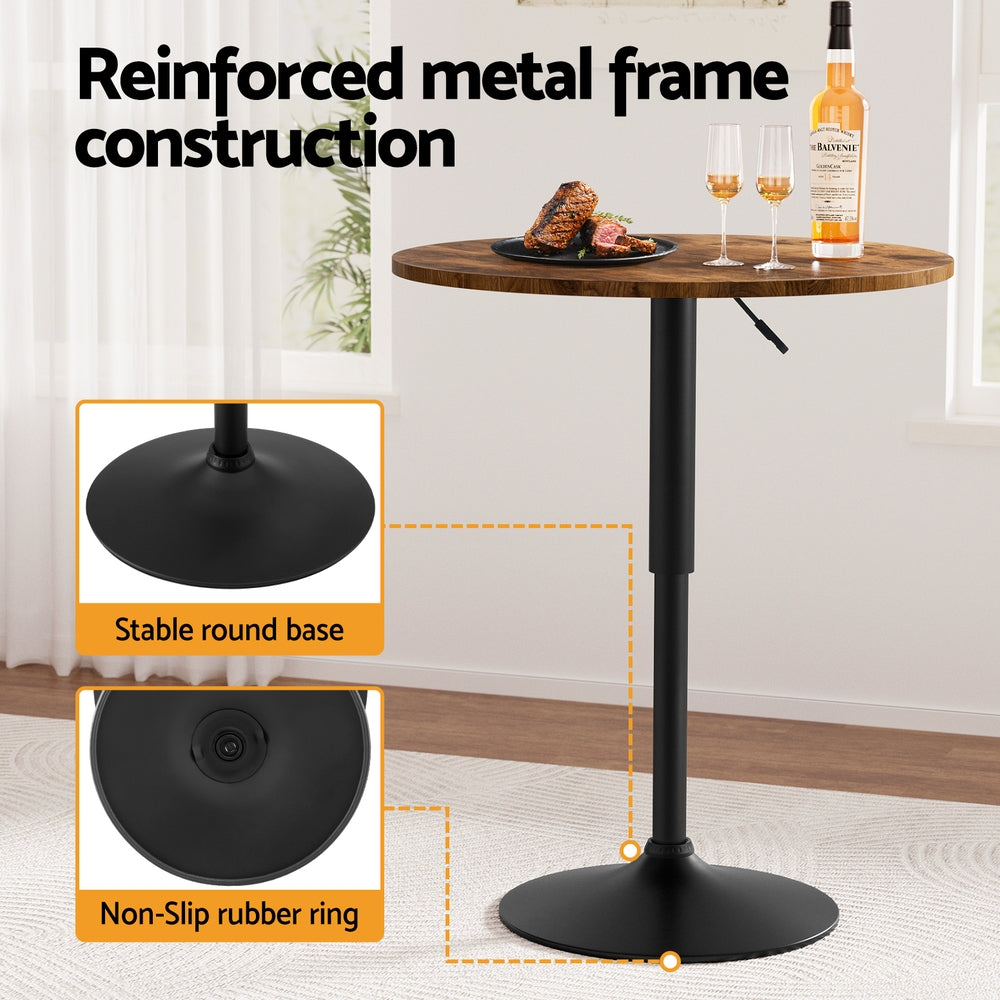Artiss 60cm Round Bar Table Adjustable Swivel Rustic Brown Black