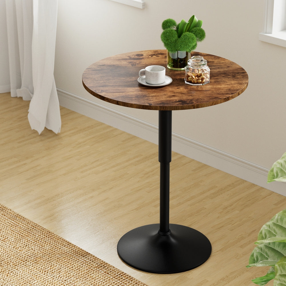 Artiss 60cm Round Bar Table Adjustable Swivel Rustic Brown Black