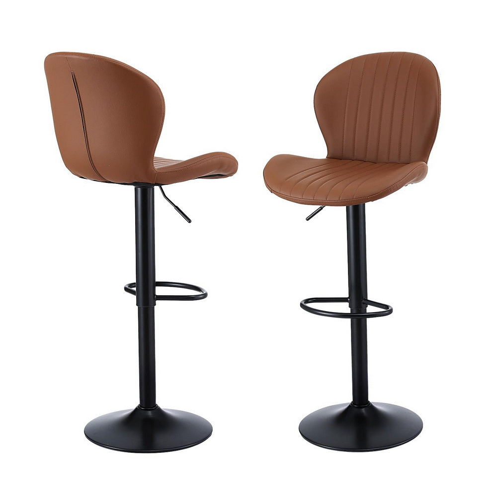 Artiss 2x Gas Lift Swivel Bar Stools Shell Leather Brown