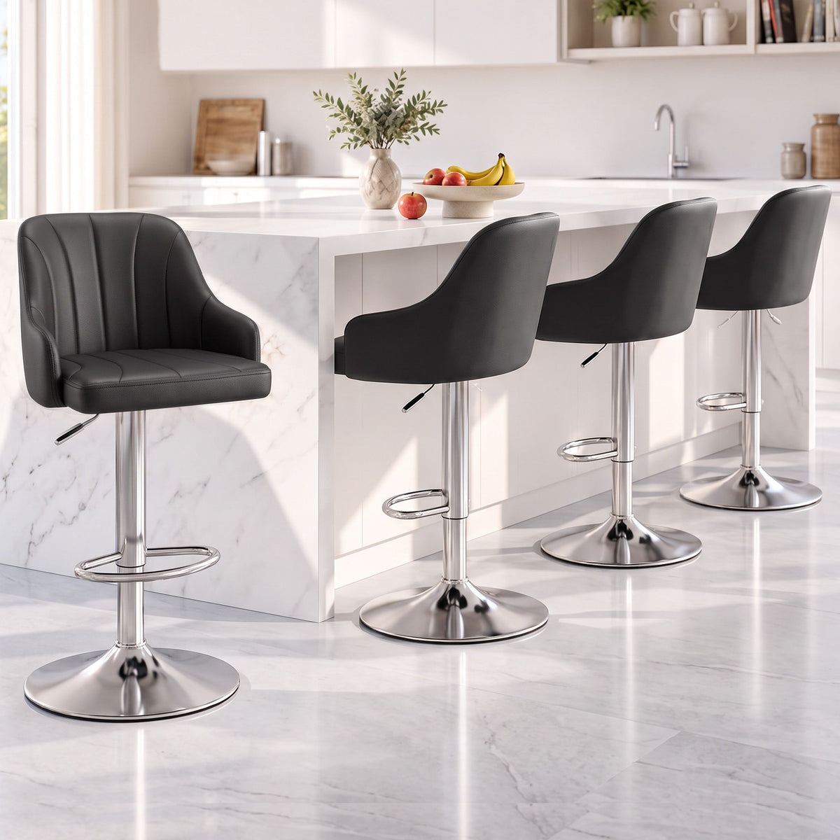 Artiss Set of 4 Gas Lift Swivel Bar Stools Black PU Leather