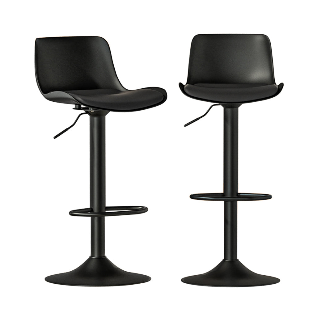 Fynn Set of 2 Bar Stools Padded Gas Lift Black