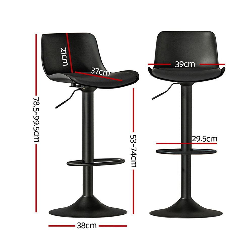 Fynn 4x Bar Stools Padded Seat Gas Lift Black