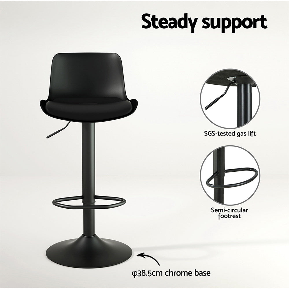Fynn 4x Bar Stools Padded Seat Gas Lift Black